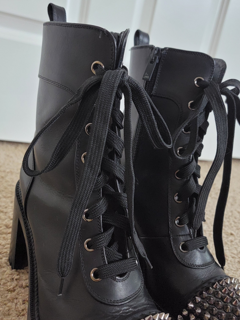 Christian Louboutin Black Leather Lace-Up Studded Ankle Boots Size 36. 5 - Picture 6 of 15